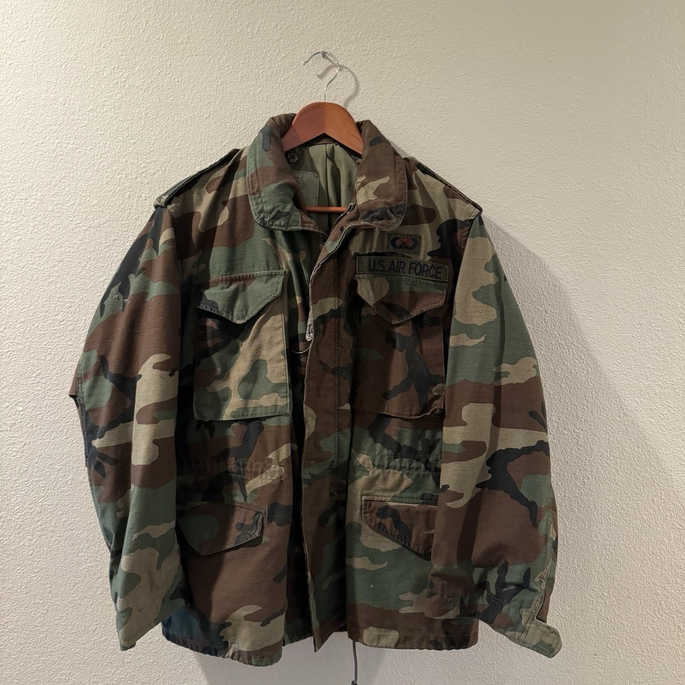 Vintage USAF M65 Field Jacket RED HORSE Woodland Camo Medium Regular Cold War
